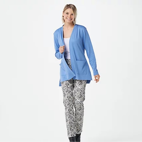 Isaac Mizrahi Live! Essentials Pima Cotton Knit Cardigan in Blue, Size M - Picture 4 of 12